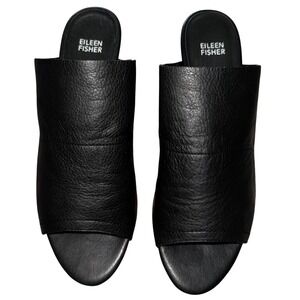 Eileen Fisher Black Leather Slip On Mule Wedge Sandals Size 10